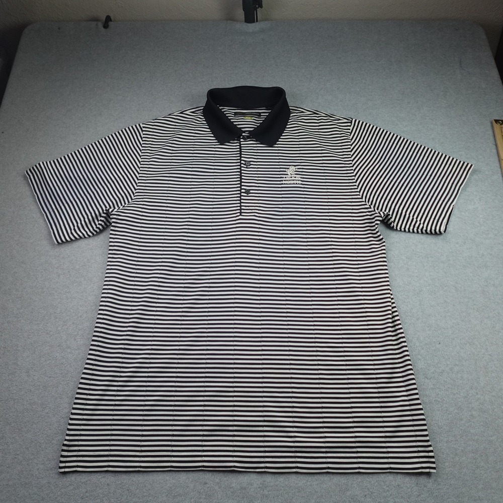 Greg Norman Polo Shirt Mens XL Black White Striped Troon North Golf Play Dry